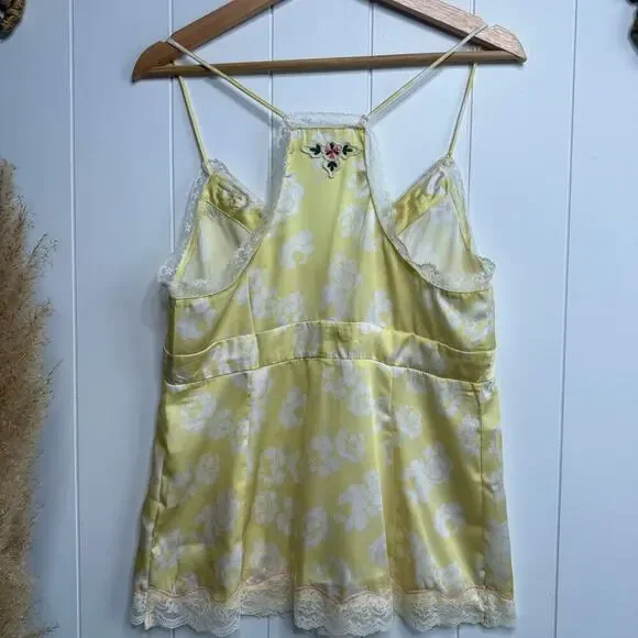Free People satin cami top lace floral embroidered boho femme XS - Picture 6 of 8